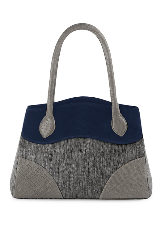 Dark grey and navy blue women's dress handbag, matching pumps and belts. Top view - Florence KOOIJMAN